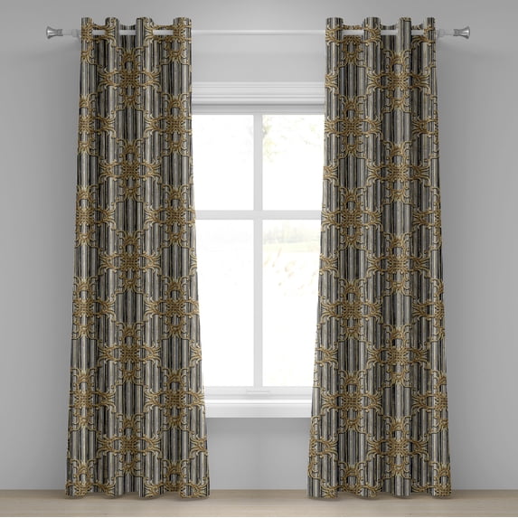 Ambesonne Royal Grommet Curtain, Abstract Modern Floral Stripe, 50"x84", Dark Mustard Amber