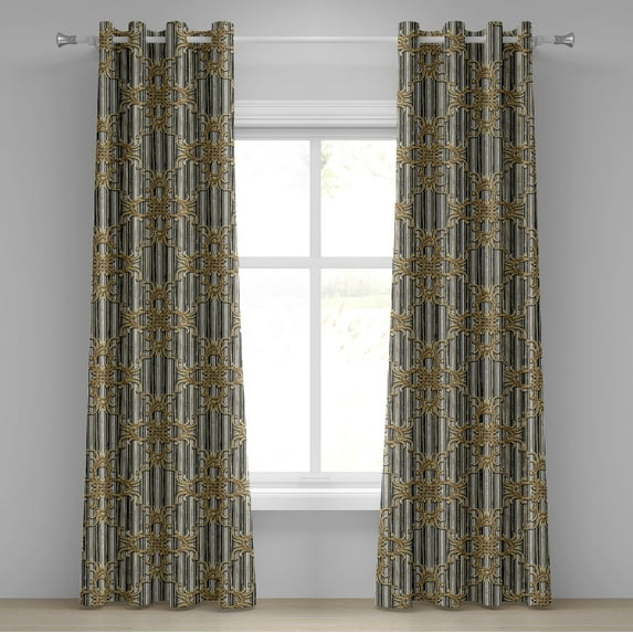 Ambesonne Royal Grommet Curtain, Abstract Modern Floral Stripe, 50"x96", Dark Mustard Amber