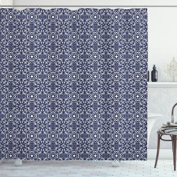 Ambesonne Royal Shower Curtain, Vintage Floral Ornament Art, 69"Wx70"L, Dark Lavender Navy Blue