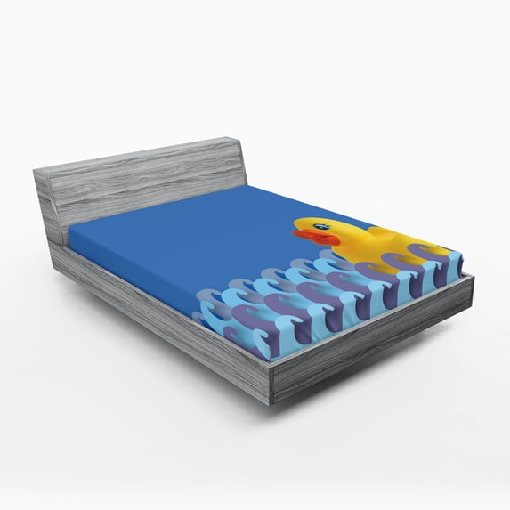 Ambesonne Rubber Duck Fitted Sheet, Floating Duck Waves, Full Size, Multicolor