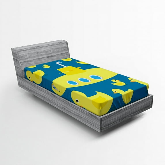 Ambesonne Rubber Duck Fitted Sheet, Yellow Submarine, Twin XL Size, Navy Blue