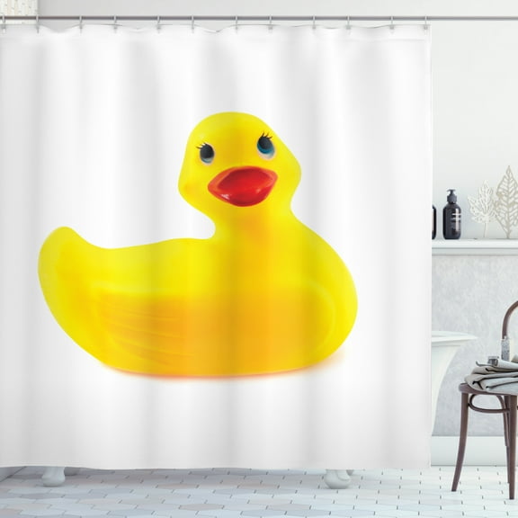 Ambesonne Rubber Duck Shower Curtain, Yellow Ducky, 69"Wx70"L, White and Yellow