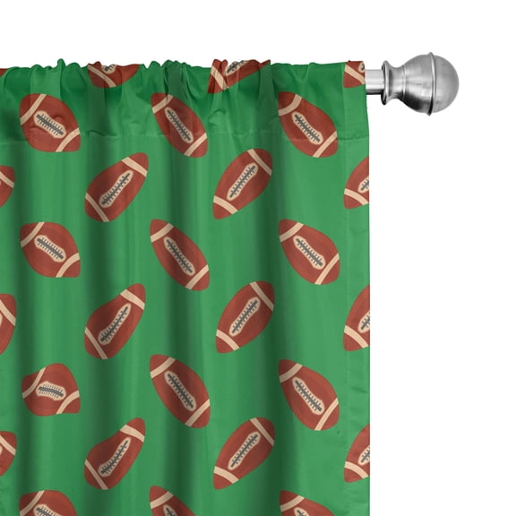 Ambesonne Rugby 4-Panel Curtains, American Football Balls, 56"x84", Green Paprika