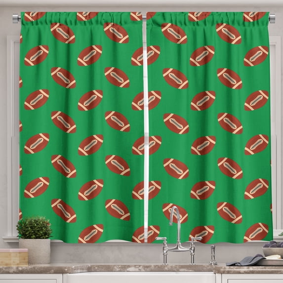 Ambesonne Rugby Kitchen Curtains, American Football Balls, 55"x36", Green Paprika