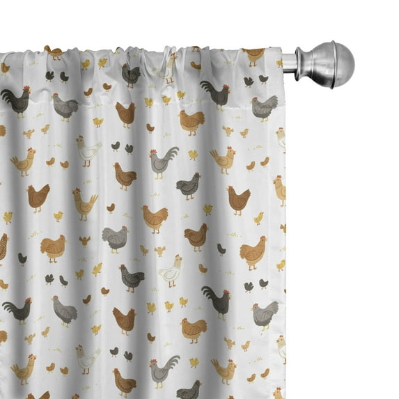 Ambesonne Rural Window Curtains, Chicken and Feathers Rooster, Each 28" W x 95" L, Cinnamon and Apricot