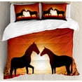 thumbnail image 1 of Ambesonne Rural Duvet Cover Set, Horses Silhouette on Sunset, 2-Calking, Vermilion Seal Brown, 1 of 7