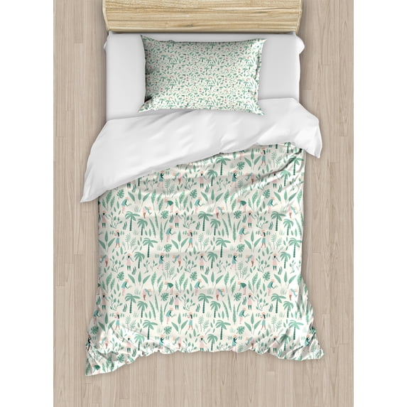 Ambesonne Rural Duvet Cover Sets, Vietnamese People in Farm, 2-Twin, Seafoam Rose Ivory
