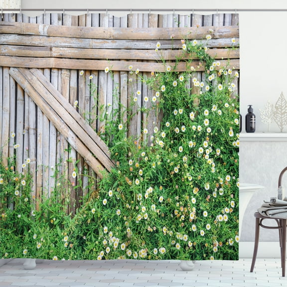 Ambesonne Rural Shower Curtain, Summer Themed Backyard Image, 69"Wx70"L, Pale Brown and Green