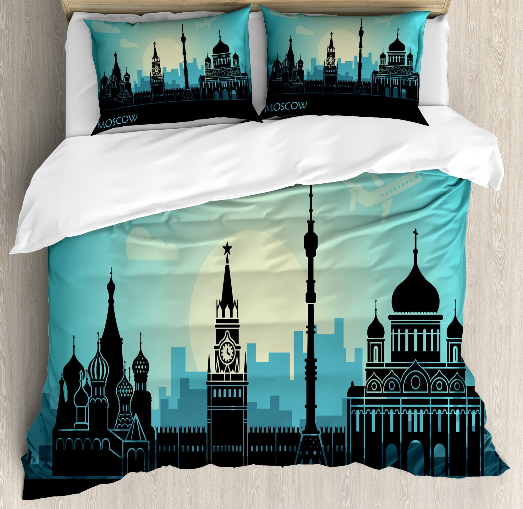 Ambesonne Russian Duvet Cover Set, Moscow City Line Skyline, Queen ...