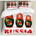 thumbnail image 1 of Ambesonne Russian Duvet Cover Sets, Nesting Matryoshka Dolls, 2-King, Vermilion White Green, 1 of 2
