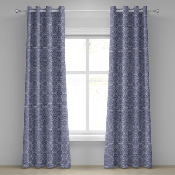 Ambesonne Russian Grommet Curtain, Blooms Hearts, 50" x 120", Indigo and White