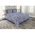 thumbnail image 1 of Ambesonne Russian Quilted Bedspread Set 3 Pcs, Blooms Hearts, King Size, Indigo and White, 1 of 3