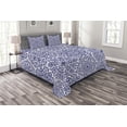 thumbnail image 1 of Ambesonne Russian Quilted Bedspread Set 3 Pcs, Blooms Hearts, Queen Size, Indigo and White, 1 of 3