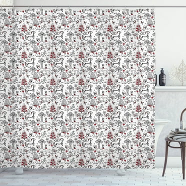 Ambesonne Russian Shower Curtain, Slavic Forest Drawing Art, 69"Wx84"L, Vermilion Charcoal Grey