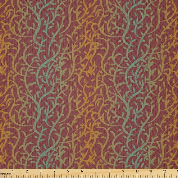 Ambesonne Rust Color Fabric by the Yard Microfiber, Branches Leafy Botany, 1 Yard, Laurel Green Amber