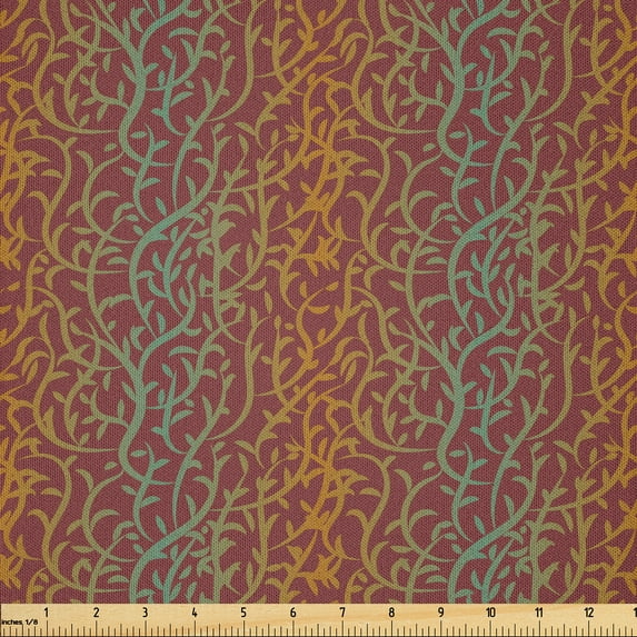 Ambesonne Rust Color Fabric by the Yard Microfiber, Branches Leafy Botany, 5 Yards, Laurel Green Amber