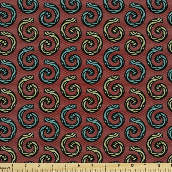 Ambesonne Rust Fabric by the Yard Upholstery, Tribal Bicolour Swirls Motif, 1 Yard, Seafoam Khaki Paprika