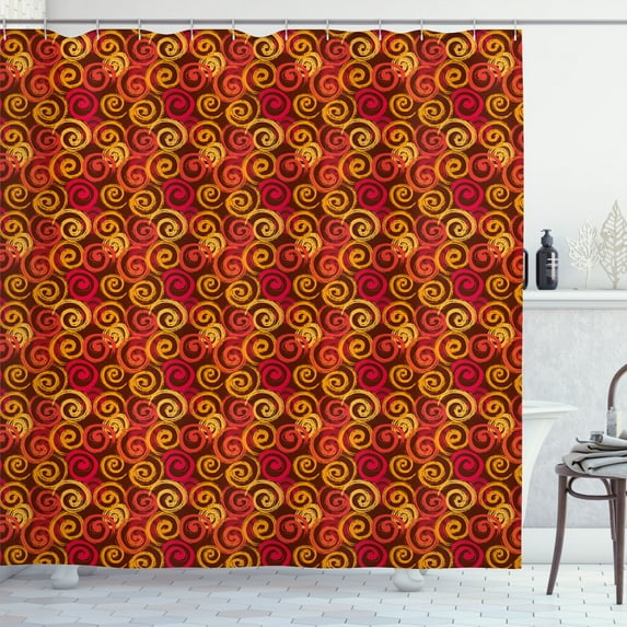 Ambesonne Rust Shower Curtain, Grunge Drawn Whirls Curly Look, 69"Wx84"L, Burgundy Marigold and Coral