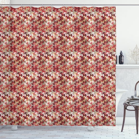 Ambesonne Rust Shower Curtain, Tiled Forms Geometric Design, 69"Wx70"L, Dark Salmon Almond and Dust
