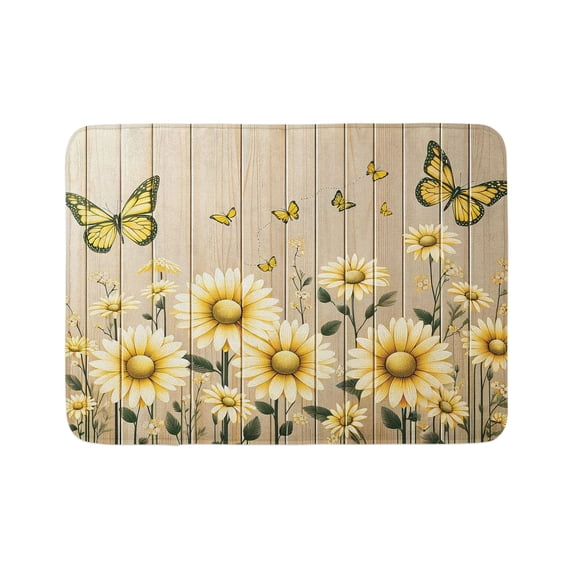 Ambesonne Rustic Bath Mat, Cottagecore Sunflower Vibes, 30.2" x 20", Dark Green and Yellow