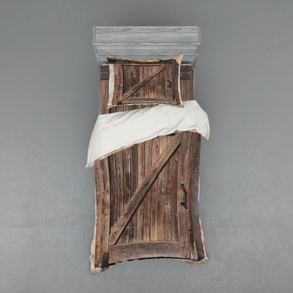 Ambesonne Rustic Bedding Set 3 Pcs, Aged Door Vintage Rural, Twin, Brown