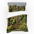 thumbnail image 1 of Ambesonne Rustic Bedding Set 4 Pcs, Barn Door and Summer Blooms, Calking, Fern Green Sepia and Yellow, 1 of 2