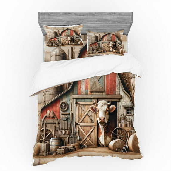Ambesonne Rustic Bedding Set 4 Pcs, Vintage Rural American Barn, Calking, Tan Dark Salmon