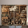thumbnail image 1 of Ambesonne Rustic Curtains 2 Panel Set, Medieval Cottage Scene Art, 108" x 108", Grey Teal Brown, 1 of 3