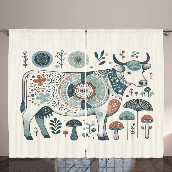 Ambesonne Rustic Curtains 2 Panel Set, Traditional Southwestern, 108" x 108", Paprika Petrol Blue