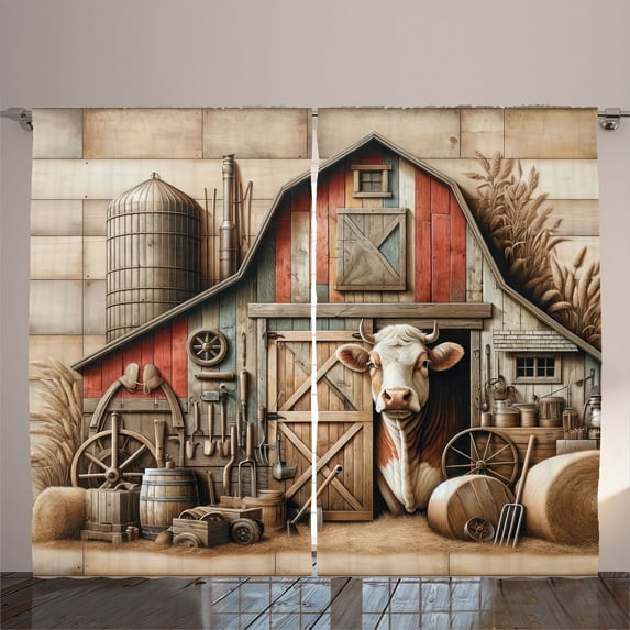 Ambesonne Rustic Curtains 2 Panel Set, Vintage Rural American Barn, 108" x 84", Tan Dark Salmon
