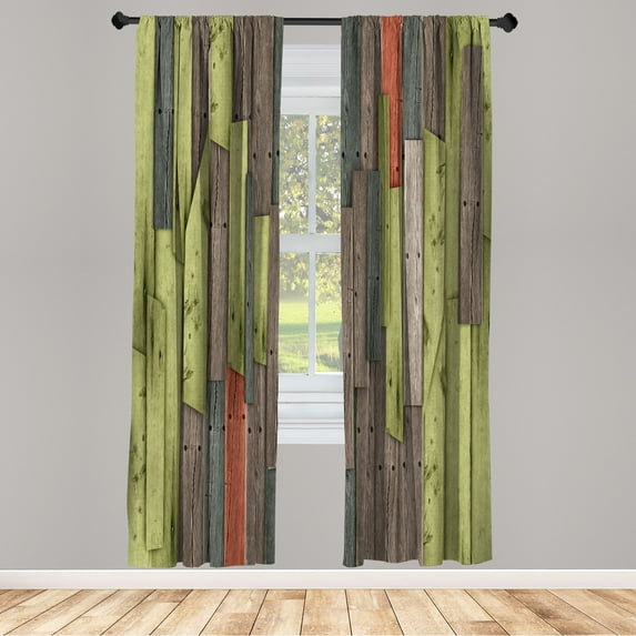 Ambesonne Rustic Curtains, Barn House Door Print Farm, Pair of 28"x63", Avocado Green