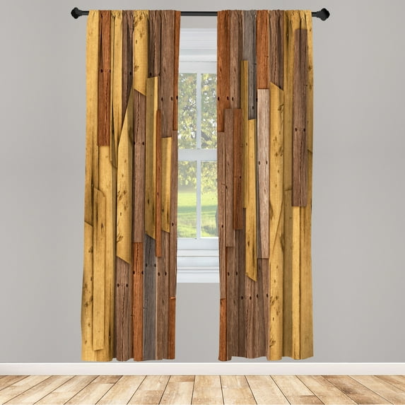 Ambesonne Rustic Curtains, Barn House Door Print Farm, Pair of 28"x63", Dark Cocoa