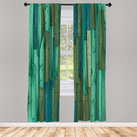 Ambesonne Rustic Curtains, Barn House Door Print Farm, Pair of 28"x84", Fern Green