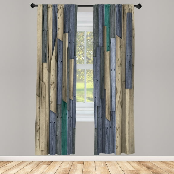 Ambesonne Rustic Curtains, Barn House Door Print Farm, Pair of 28"x95", Pale Purpleblue