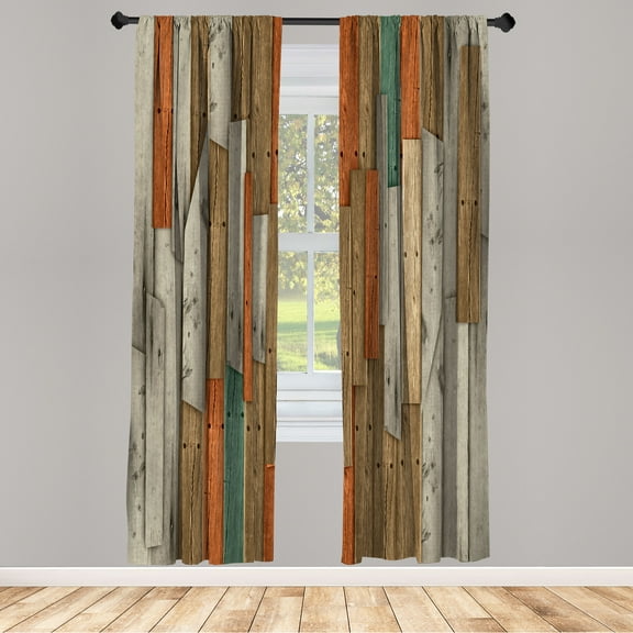Ambesonne Rustic Curtains, Grunge Barn Door Farm Art, Pair of 28"x63", Dusk Fawn