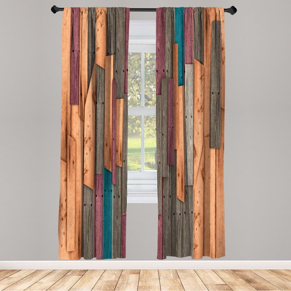 Ambesonne Rustic Curtains, Grunge Barn Door Farm Art, Pair of 28"x63", Peach