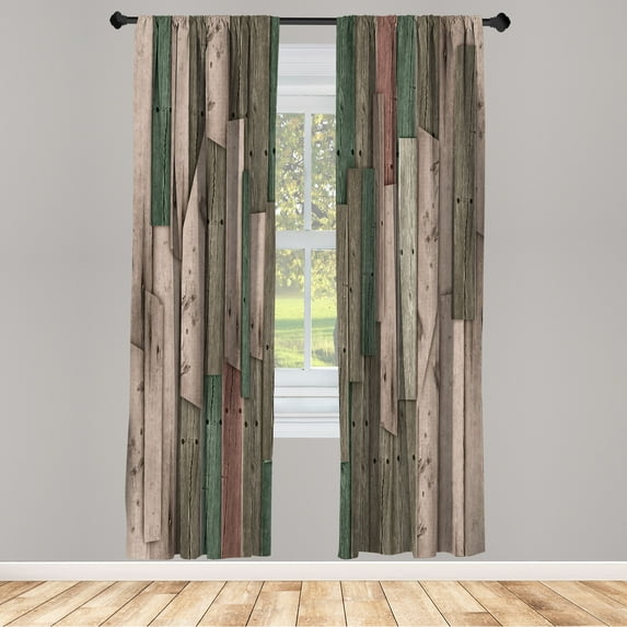 Ambesonne Rustic Curtains, Grunge Barn Door Farm Art, Pair of 28"x84", Jade Green