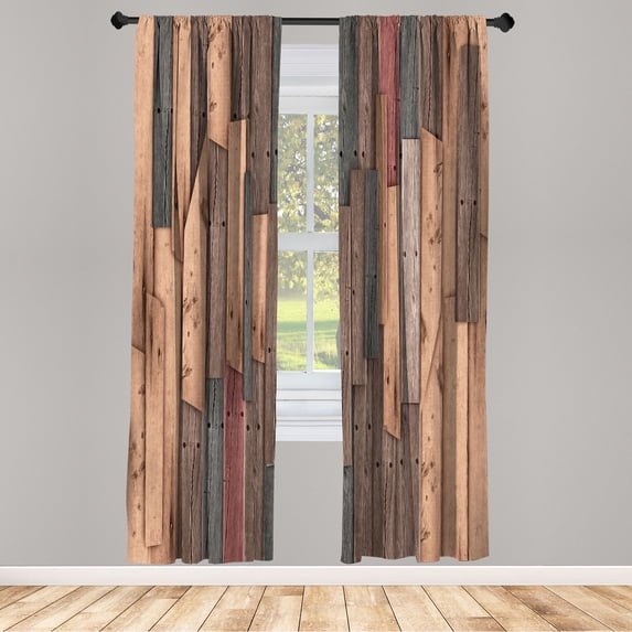 Ambesonne Rustic Curtains, Grunge Barn Door Farm Art, Pair of 28"x84", Pale Coffee