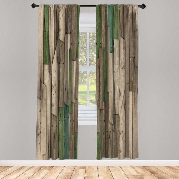 Ambesonne Rustic Curtains, Grunge Barn Door Farm Art, Pair of 28"x84", Sage Green