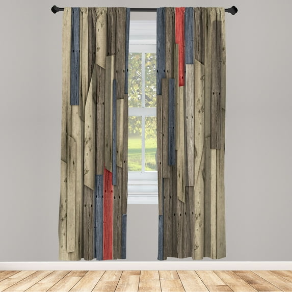 Ambesonne Rustic Curtains, Grunge Barn Door Farm Art, Pair of 28"x95", Army Green