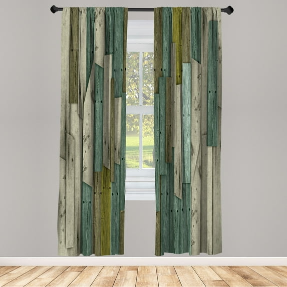 Ambesonne Rustic Curtains, Grunge Barn Door Farm Art, Pair of 28"x95", Green