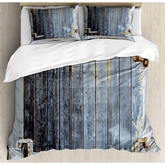 Ambesonne Rustic Duvet Cover Set, Antique Wooden Window, 2-Calking, Charcoal