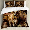 thumbnail image 1 of Ambesonne Rustic Duvet Cover Set, Grunge Old Glory Barn Cow, Queen, Amber and Caramel, 1 of 6