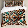 thumbnail image 1 of Ambesonne Rustic Duvet Cover Set, Southwestern Square Feathers, Queen, Turquoise Cocoa and Redbrown, 1 of 6