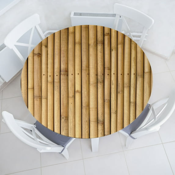 Ambesonne Rustic Fitted Round Tablecloth, Weathered Botanical Concept, 45"- 56" Diameter, Pale Brown and Pale Mustard