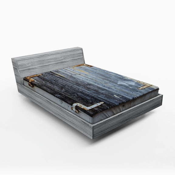 Ambesonne Rustic Fitted Sheet, Antique Wooden Window, Full Size, Charcoal