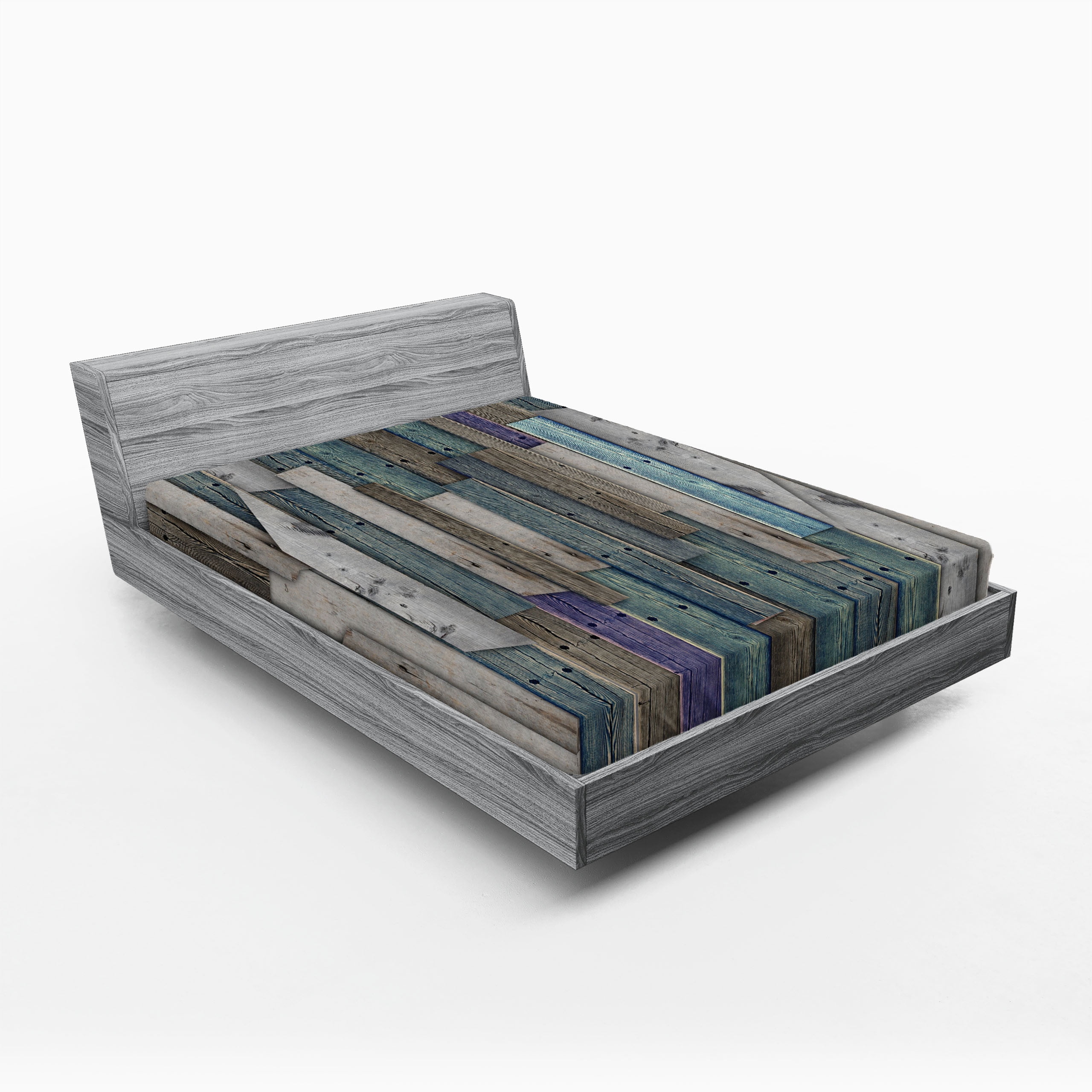 Rustic Sheet Ambesonne Rustic Fitted Sheet, Blue Grey Planks Grunge, Full Size ...