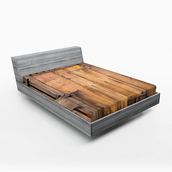 Ambesonne Rustic Fitted Sheet, Dated Door Barn House, California King, Chocolate