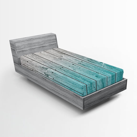 Ambesonne Rustic Fitted Sheet, Digital Wood Panels, Twin Size, Pale Blue Grey
