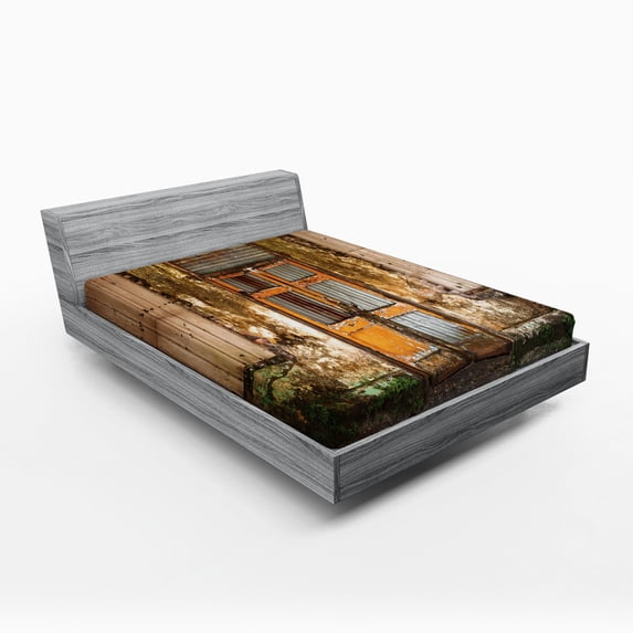 Ambesonne Rustic Fitted Sheet, Grunge Old Door, Full Size, Multicolor
